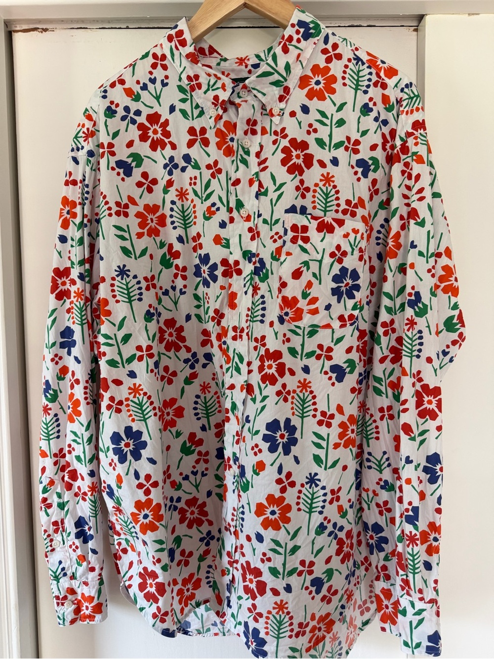 Gitman Brothers White Button-Down Shirt with Red, Blue & Green Floral Print